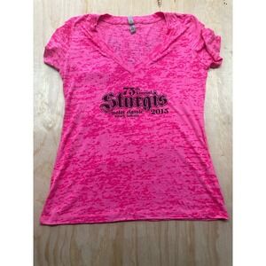 Women's T-shirt‎ STURGIS 75th Anniversary Biker Shirt XL Skull Motor Class Pink
